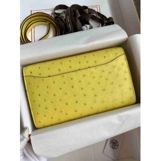 Hermes Constance To Go Wallet in Lime Ostrich Leather