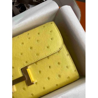 Hermes Constance To Go Wallet in Lime Ostrich Leather
