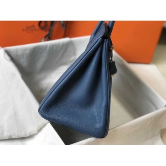 Hermes Blue Agate Clemence Birkin 35cm Bag