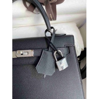 Hermes Epsom Kelly 25cm Sellier Handmade Black Bag