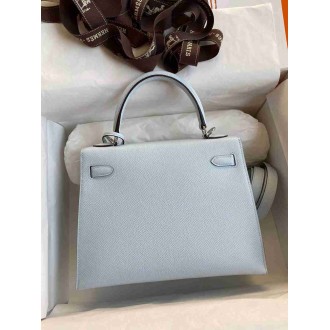 Hermes Epsom Kelly 25cm Sellier Handmade Blue Brume Bag