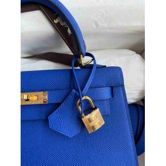 Hermes Epsom Kelly 25cm Sellier Handmade Blue France Bag