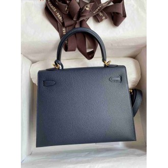 Hermes Epsom Kelly 25cm Sellier Handmade Blue Indigo Bag