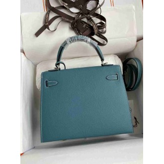 Hermes Epsom Kelly 25cm Sellier Handmade Blue Jean Bag