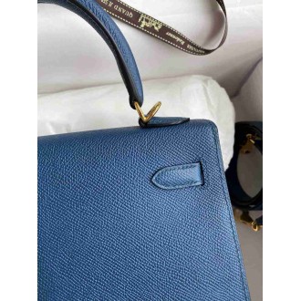 Hermes Epsom Kelly 25cm Sellier Handmade Deep Blue Bag