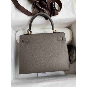 Hermes Epsom Kelly 25cm Sellier Handmade Etain Bag