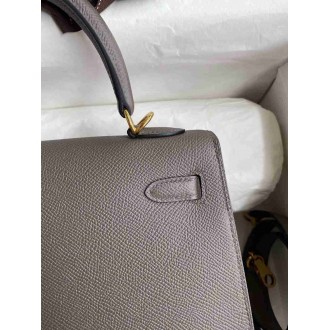 Hermes Epsom Kelly 25cm Sellier Handmade Etain Bag