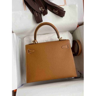Hermes Epsom Kelly 25cm Sellier Handmade Gold Bag