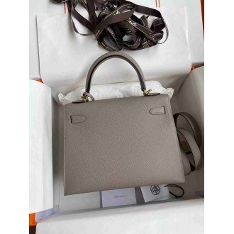 Hermes Epsom Kelly 25cm Sellier Handmade Grey Bag