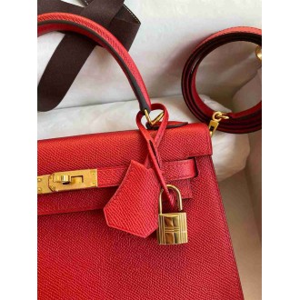 Hermes Epsom Kelly 25cm Sellier Handmade Red Bag