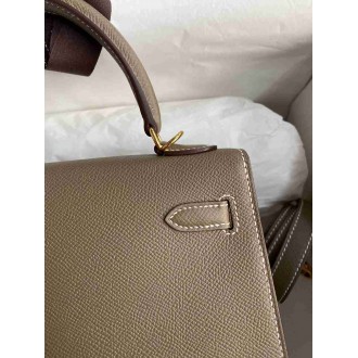 Hermes Epsom Kelly 25cm Sellier Handmade Taupe Bag