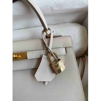 Hermes Epsom Kelly 25cm Sellier Handmade White Bag