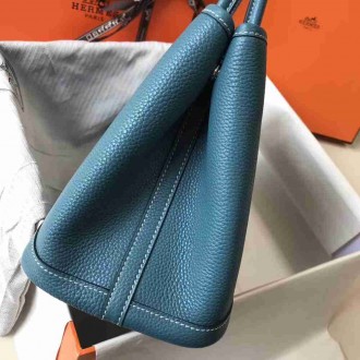 Hermes Garden Party 30 Bag In Blue Jean Clemence Leather