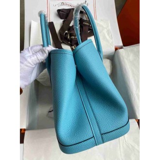 Hermes Garden Party 30 Handmade Bag in Blue de Nord Clemence Leather