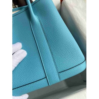 Hermes Garden Party 30 Handmade Bag in Blue de Nord Clemence Leather