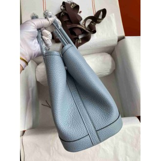 Hermes Garden Party 30 Handmade Bag in Blue Lin Clemence Leather