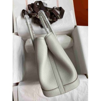 Hermes Garden Party 30 Handmade Bag in Pearl Grey Clemence Leather