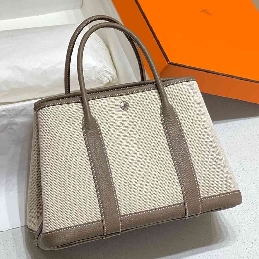 Hermes Garden Party 30cm Bag in Toile and Taupe Leather