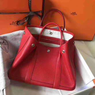 Hermes Garden Party 36 Bag In Red Clemence Leather
