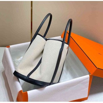 Hermes Garden Party 36cm Bag in Toile and Black Leather
