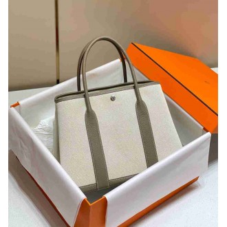 Hermes Garden Party 36cm Bag in Toile and Taupe Leather