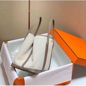 Hermes Garden Party 36cm Bag in Toile and Taupe Leather