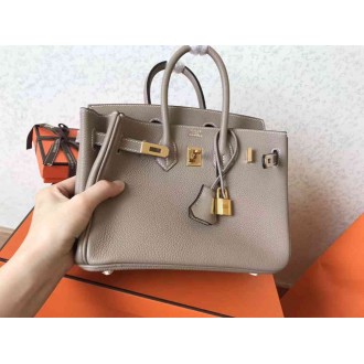 Hermes Grey Birkin 25cm Clemence Handmade Bag