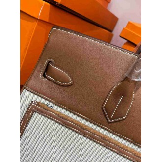 Hermes HAC Cargo Birkin 40 Handmade Bag in Toile with Gold Leather