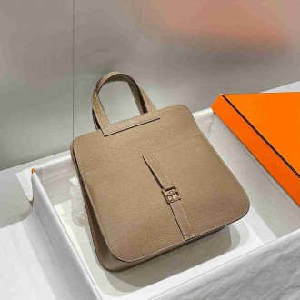 Hermes Halzan 25 Bag in Taupe Clemence Leather