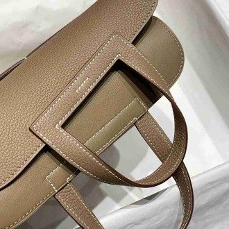 Hermes Halzan 25 Bag in Taupe Clemence Leather