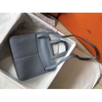 Hermes Halzan Bag In Blue Lin Clemence Leather