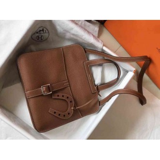 Hermes Halzan Bag In Brown Clemence Leather