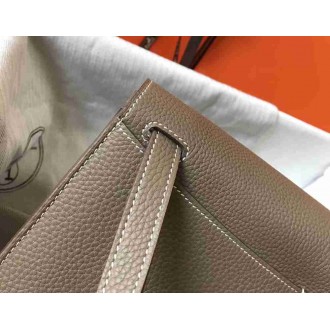 Hermes Halzan Bag In Etoupe Clemence Leather