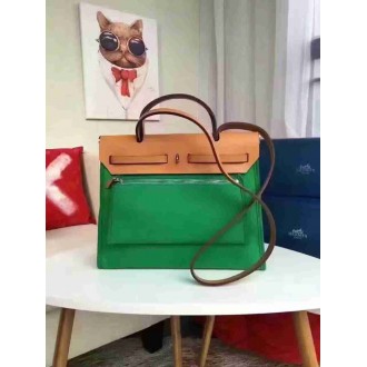 Hermes Herbag Zip PM 31cm Bag In Green Canvas