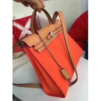Hermes Herbag Zip PM 31cm Bag In Orange Canvas