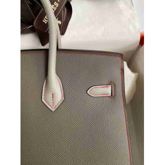 Hermes HSS Birkin 25 Sellier Bag in Etain and Gris Mouette Epsom Calfskin