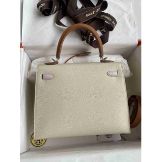 Hermes HSS Kelly 25 Sellier Bag in Craie Gold Mauve Pale Epsom Calfskin
