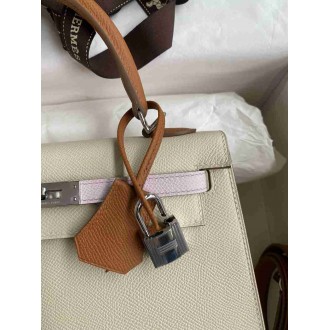 Hermes HSS Kelly 25 Sellier Bag in Craie Gold Mauve Pale Epsom Calfskin