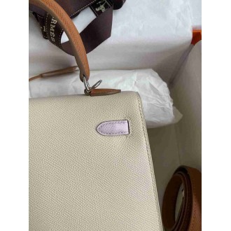 Hermes HSS Kelly 25 Sellier Bag in Craie Gold Mauve Pale Epsom Calfskin