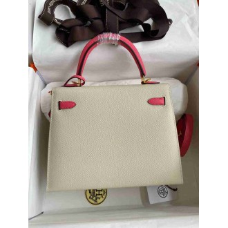 Hermes HSS Kelly Sellier 25 Bag in Craie and Rose Lipstick Epsom Calfskin