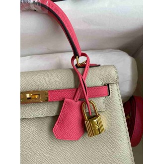 Hermes HSS Kelly Sellier 25 Bag in Craie and Rose Lipstick Epsom Calfskin