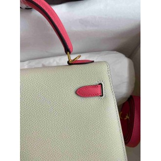 Hermes HSS Kelly Sellier 25 Bag in Craie and Rose Lipstick Epsom Calfskin