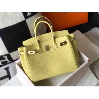 Hermes Jaune Poussin Clemence Birkin 30cm Bag