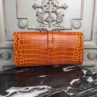 Hermes Jige Elan 29 Clutch In Orange Crocodile Leather