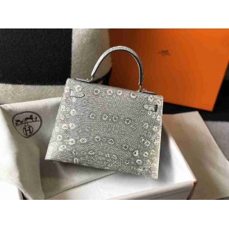Hermes Kelly 25cm Bag In Ombre Embossed Natural Lizard