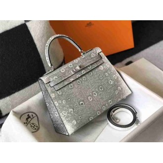 Hermes Kelly 25cm Bag In Ombre Embossed Natural Lizard