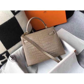 Hermes Kelly 25cm Bag In Taupe Embossed Crocodile
