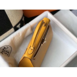 Hermes Kelly 25cm Bag In Yellow Embossed Crocodile