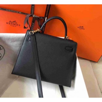 Hermes Kelly 25cm Sellier Bag In Black Epsom Leather