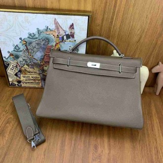 Hermes Kelly 42 Maxi Handmade Bag in Taupe Clemence Leather